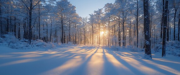 Fototapeta premium Winter Sunrise Forest Path
