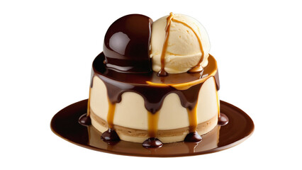 Chocolate and Vanilla Ice Cream Cake with Dripping Chocolate Sauce &ndash; A High-Quality PNG Image with a Transparent Background for Versatile Use
