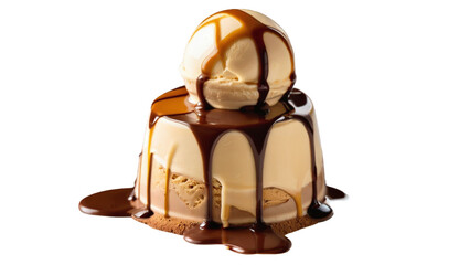 Chocolate and Vanilla Ice Cream Cake with Dripping Chocolate Sauce &ndash; A High-Quality PNG Image with a Transparent Background for Versatile Use