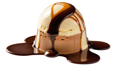Chocolate and Vanilla Ice Cream Cake with Dripping Chocolate Sauce &ndash; A High-Quality PNG Image with a Transparent Background for Versatile Use