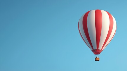 Obraz premium A vibrant hot air balloon with red and white stripes floats peacefully against a clear blue sky.