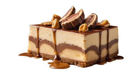 Snickers Cheesecake with Chocolate, Caramel, and Peanuts &ndash; A High-Quality PNG Image with a Transparent Background for Versatile Use
