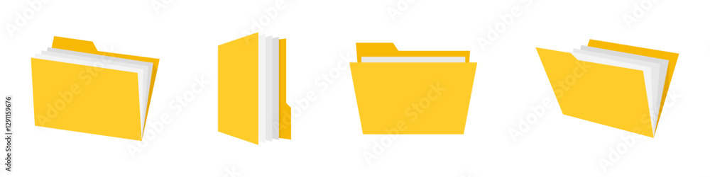 Poster yellow file folder vector icon set with papers