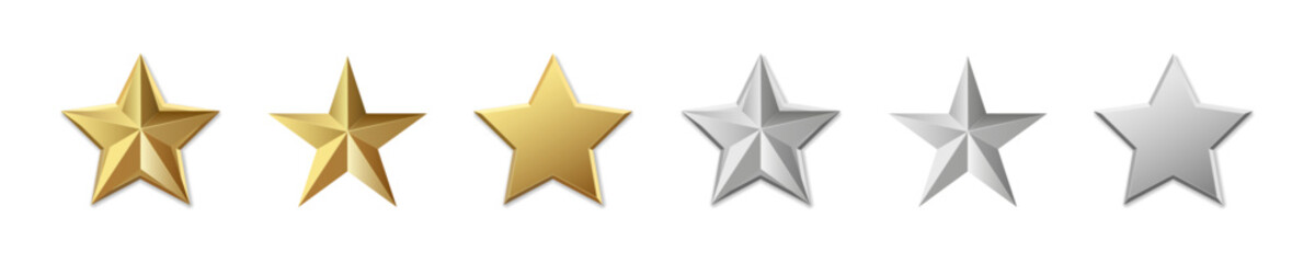 Gold and Silver Star Shiny Illustration Set