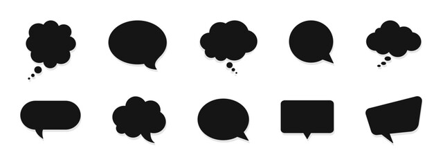 Black Speech and Thought Bubble Vector Flat Icons