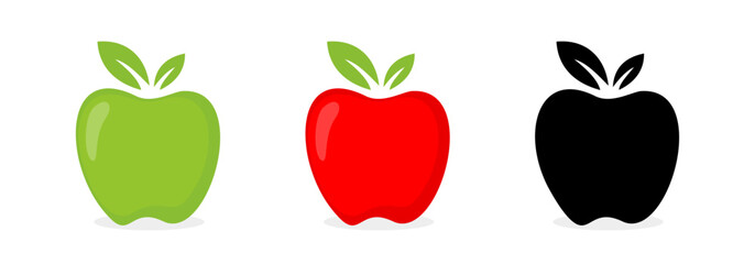 Green, Red, and Black Apple Icons Vector Set