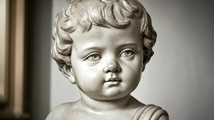 Intricate marble sculpture of a cherubic child with curly hair and a serene expression