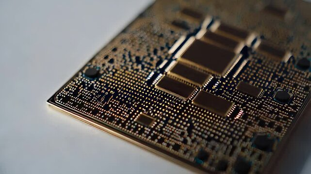 Close-up view of a circuit board showcasing intricate patterns and details in a modern electronic device
