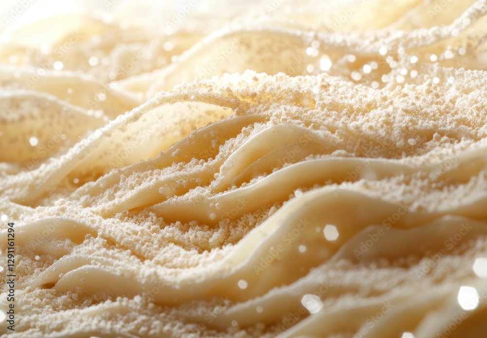 Poster creamy textured waves of dough sprinkled with fine flour, creating a soft and inviting background fo
