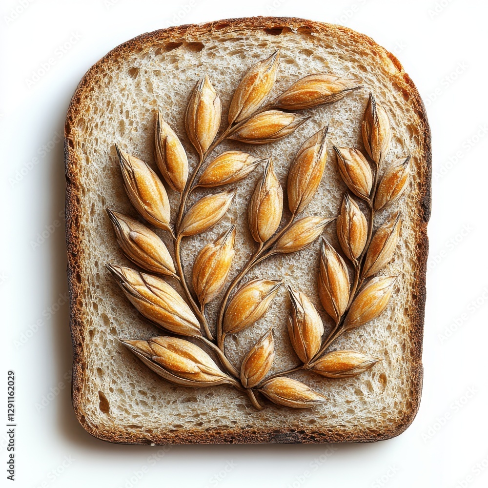 Poster creative bread art with intricate leaf design crafted on slice of toast made with brown bread