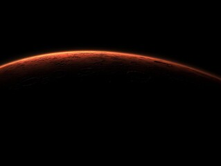 Red Planet Horizon A Stunning View of Mars with Distant Craters and Dark Space Background