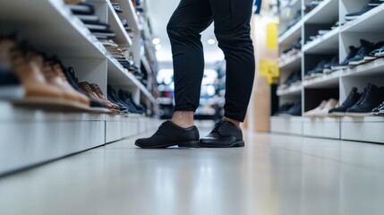 Fototapeta premium Thief alert in a shoe store, employee spotting suspicious activity. Featuring swift response and footwear protection