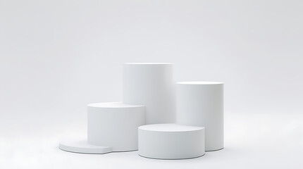 White Cylinder podium pedestal on minimalist background. Podium for advertising, podium for products