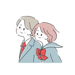 学生服を着た横向きの男女(ブレザーとセーラー服)