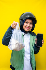 Online food delivery courier woman