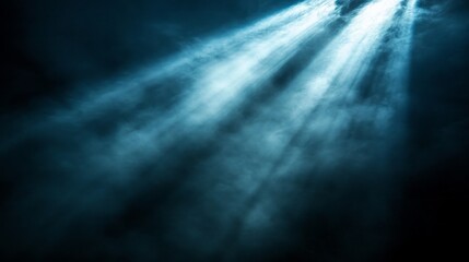 Brilliant light beams slice through the dark, filling the space with a surreal glow. This enchanting display evokes a sense of mystery and wonder, inviting contemplation and awe