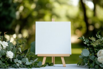 blank canvas display with floral decoration
