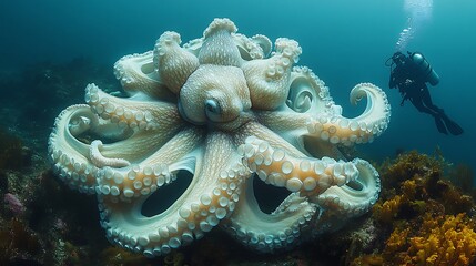 Giant Pacific Octopus Encounter: A Diver's Underwater Marvel