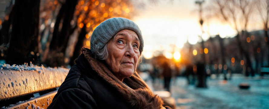 Old pensioner sat alone remembering and missing a loved one or partner concept looking lonely and worried