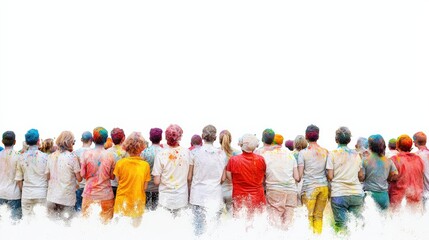 Naklejka premium Colorful crowd viewed from behind against a white background