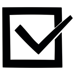 Hand drawn doodle check mark in a square on a white background.