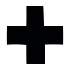 Hand drawn doodle plus sign on a white background.