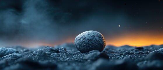 solitary rock on a desolate landscape at sunset