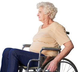 Thoughtful elderly woman in a wheelchair