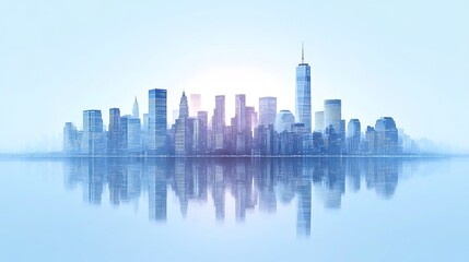 Fototapeta premium Beautiful urban skyline reflecting in the calm water with buildings