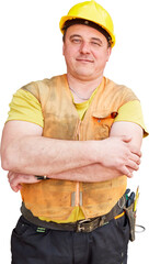 Construction worker or craftsman with a yellow hard hat