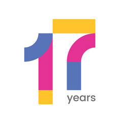 logo 17th anniversary celebration with colorful design, Modern geometric style. 