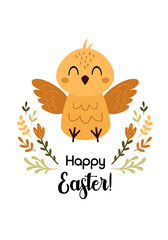 Easter poster. Boho Easter card. Happy Easter print in cartoon flat style. Hand draw vector illustration