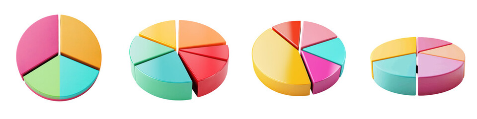 Obraz premium Vibrant pie chart graphics in various colors and proportions representing data analysis financial reporting strategic planning and business information visualization