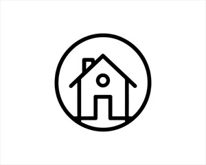 Minimal House or Real estate icon logo design template. Line art Real estate company logo. Simple house property design outline vector illustration