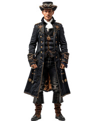 Fototapeta premium Victorian Steampunk Man in Elaborate Costume with Hat, Boots, and Accessories for Themed Event or Photography Session
