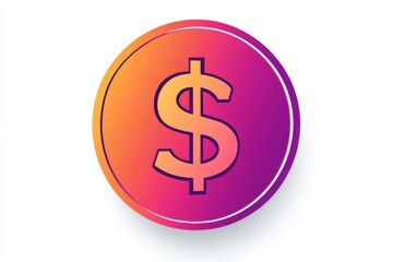 Obraz premium Simple orange and pink dollar coin icon with smooth shading