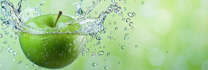 Green apple soda flying with fizz on Bright Apple Green Background