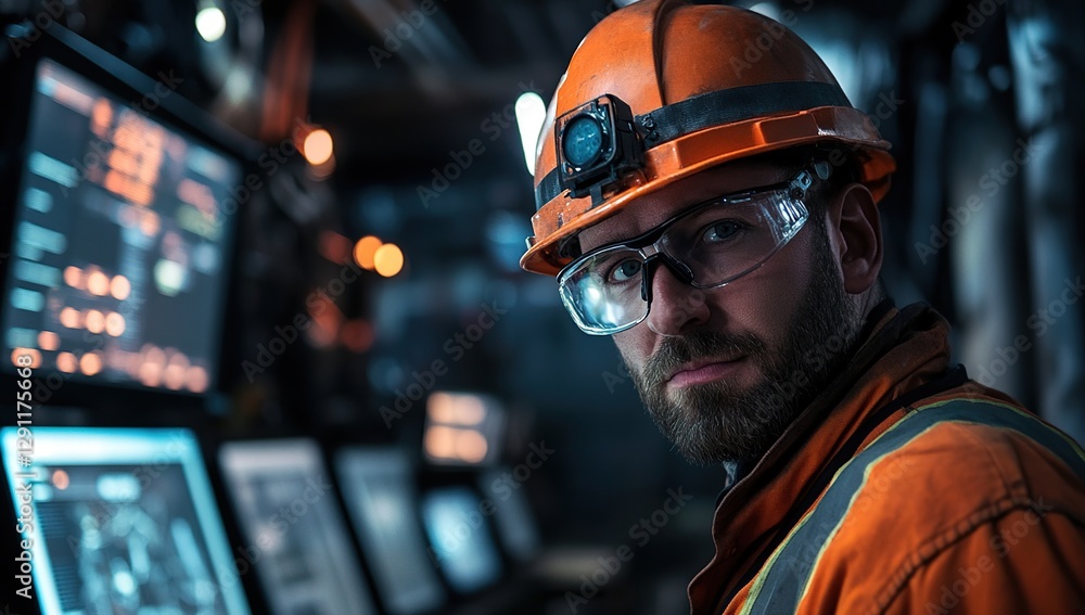 Poster worker operates complex machinery in industrial setting, utilizing advanced technology for enhanced 