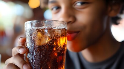 Teenager Drinking Carbonated Soda Instead of Proper Breakfast Meal