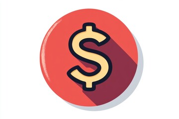 Fototapeta premium Glossy red dollar sign icon with soft shadows