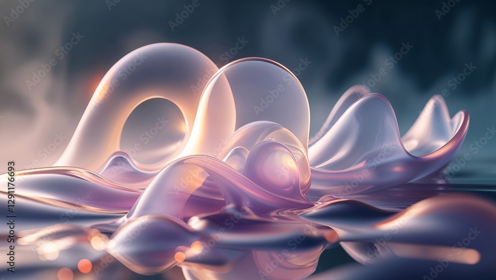 Poster surreal fluid shapes illuminated by soft light creating an abstract tranquil atmosphere during twili