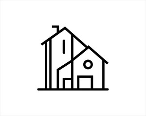 Minimal House or Real estate icon logo design template. Line art Real estate company logo. Simple house property design outline vector illustration