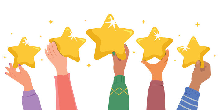 Hands holding golden star stars for rating, People satisfaction Concept. Communication concept.