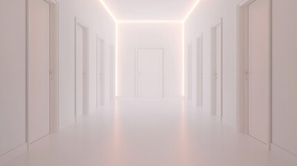 Fototapeta premium Minimalist corridor illuminated by soft light, evoking tranquili