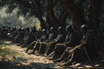 A Group Of Soldiers Resting Beneath The Shade Of Trees