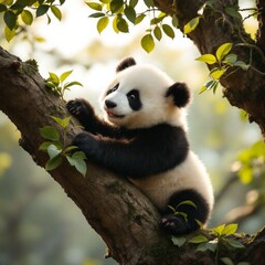 Pandas climb trees looking for insects