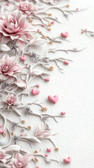 Obraz premium wedding banner, pink retro floral frame in art decor ornament background.