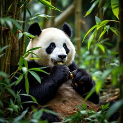 giant panda eating bamboo
