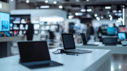 Thief alert in a tech store, employee noticing unusual actions. Featuring fast reaction and electronics protection