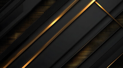 Obraz premium Black background with golden stripes and geometric shapes, a dark gray color scheme 